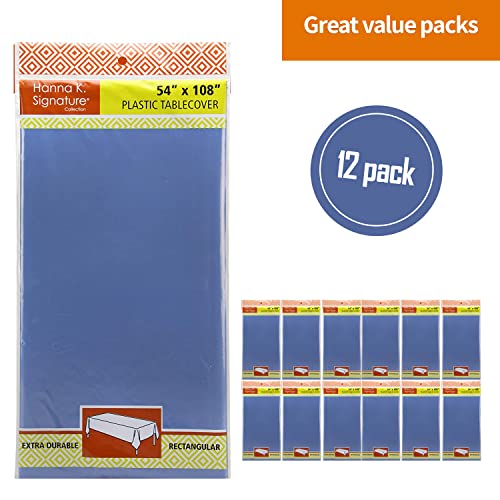 Image of Party Dimensions Blue Plastic Tablecloths, 12 Pack, 54 x 108 Rectangle | Disposable Waterproof Plastic Table Cover for Birthdays, Weddings, Graduations, Picnics & BBQs, Indoor Outdoor, 6-8 ft Tables