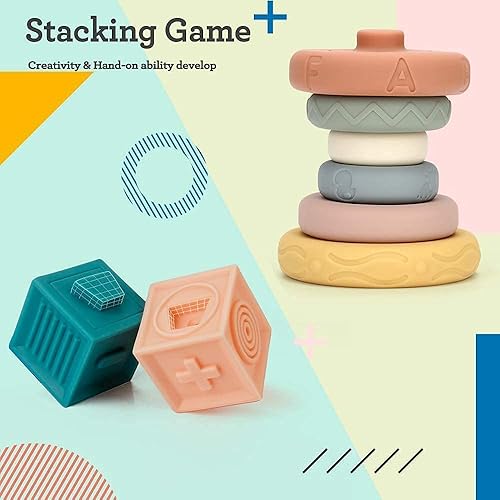 Miniatura 4 de Mini Tudou Juego de juguetes de bloques y anillos apilables para bebés, juguetes educativos de construcción y dentición, juguetes educativos para