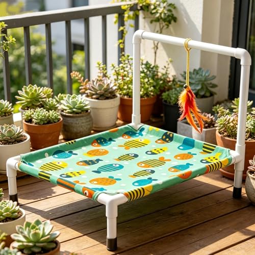 Cama perro elevada transpirable portátil hamaca de mascotas verano 8