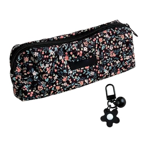 Sac De Rangement En Velours Côtelé avec Pendentif Fleur - Trousse Rétro Portable Pour Cosmétiques, Toilette et Crayons
