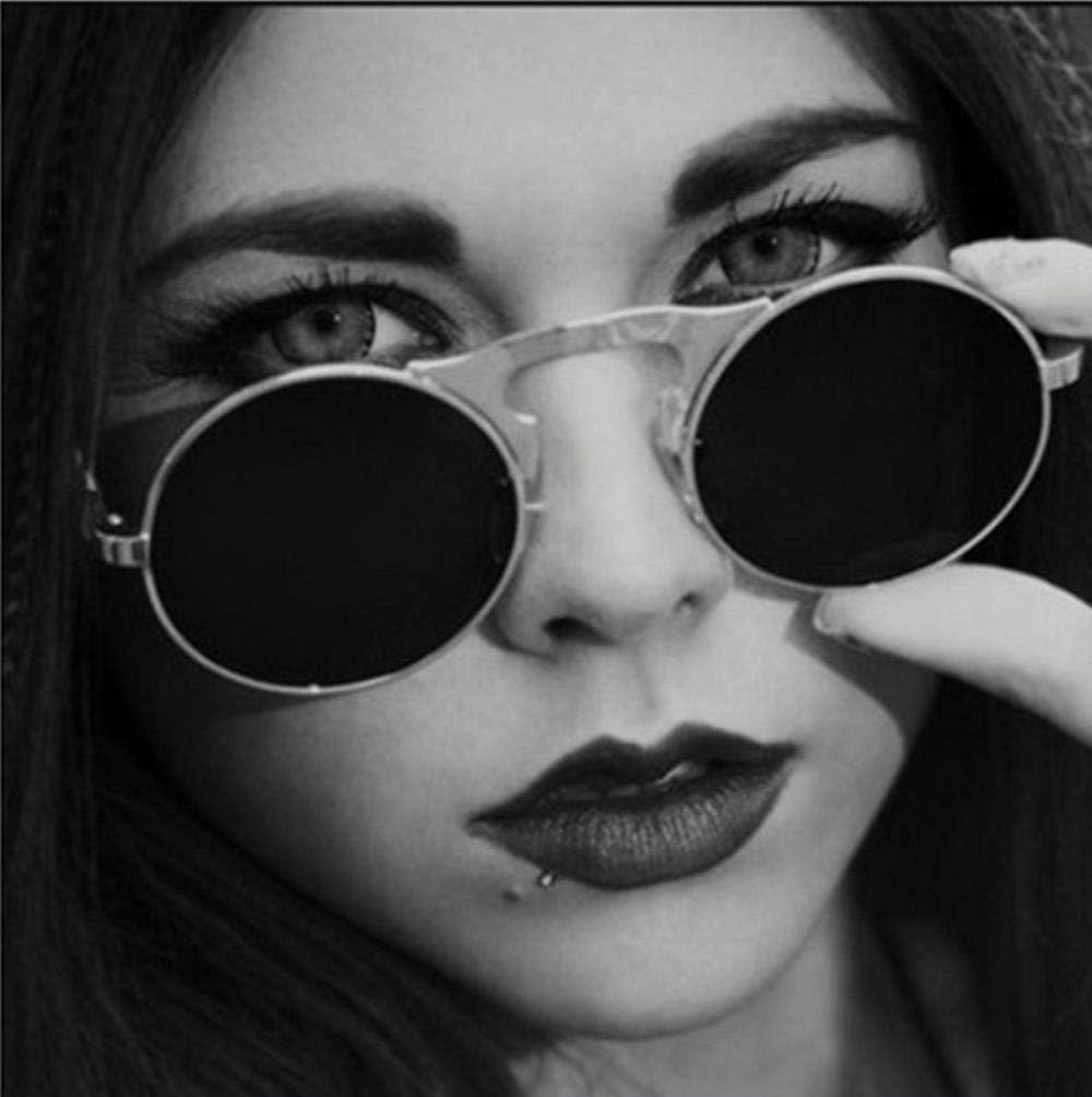Steampunk-Sonnenbrille, rund, Metall, De Sol, Damen-Stil, Retro-Flip-Rundschreiben, doppelte Metall-Sonnenbrille, Herren-Sonnenbrille, Damen-Sonnenbrille