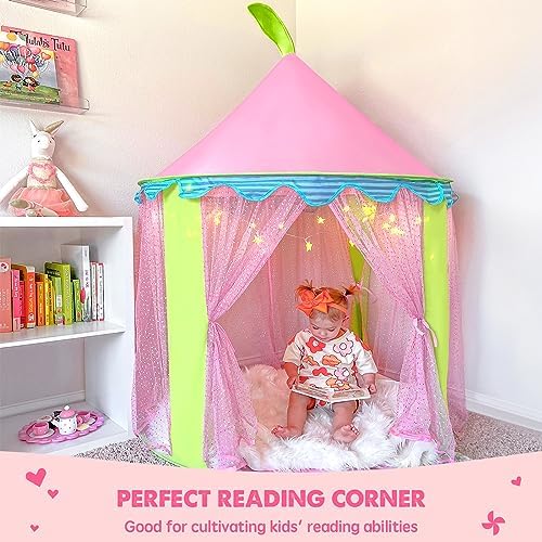 Tiny Land Princess Castle Kids Tent, Kids Play Tent with Star Lights & Carry Bag, Foldable Kids Pop Up Play Tent/House Toy for Indoor & Outdoor Use 3 51tJbbERpgL. AC