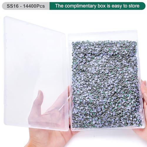 Image of Hotfix Rhinestones Bulk, 14400PCS Malachite Green Hot Fix Rhinestones for Clothes DIY Decoration Crafts, Malachite Green, SS16, 3.8-4.0mm