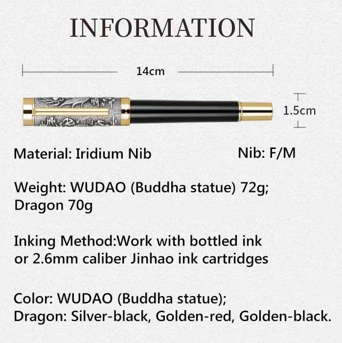 Ranvi Jinhao Dragon Fountain Pen,Medium Nib,Silver Dragon Stereoscopic Carving Cap Design,with Gift Box(Black) - Image 4