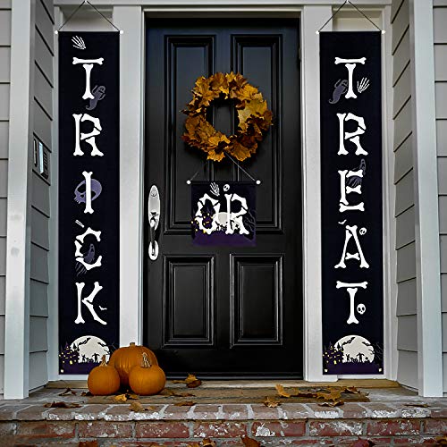 Huishang Halloween Decorations Outdoor Trick or Treat Halloween Signs Banner for Front Door Indoor Home Decor Porch Decorations Halloween Welcome Signs(SetA-Trick or Treat)