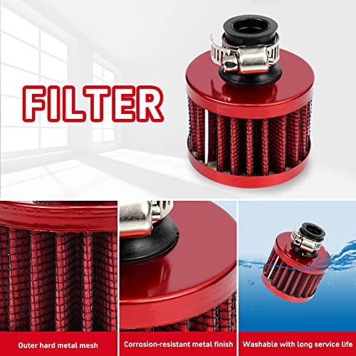 Wenjtp Oil Catch Can Kit With 4 Adapters + Breather Filter Drain Valve Plug 2 Ports (1 Oulet + 1 Inlet) 150Ml Universal Aluminum Baffled Oil Reservoir Tank Oil Separator (Red) #TOP2