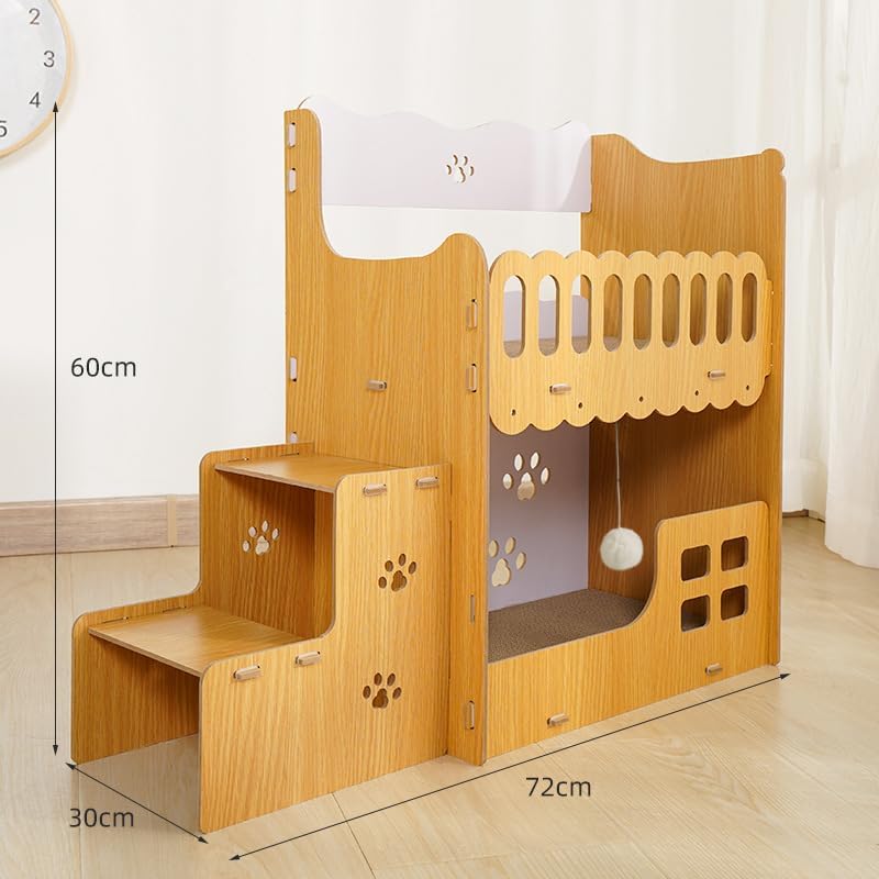 منازل قطط من ال بي ام تي، منزل خدش للقطط من الورق المقوى للقطط الصغيرة، سرير خشبي للقطط، اثاث اسرة قطط، مسكن قطط متين من طابقين مع وسادة خدش