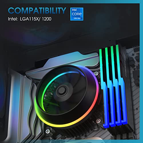 Vetroo Shadow Low-Profile Cpu Cooler, 90Mm Addressable Rgb & Pwm Fan, Premium Aluminum Fins 95W Tdp Air Cooler For Intel Lga 1200/115X #TOP6