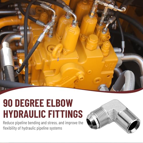 Image of 90 Elbow Hydraulic Adapter Fitting: 3 /4 inch JIC Male x 3 /4 inch NPT Male | 5 Pack Carbon Steel Hydraulic Hose Crimp Connectors with Protective Covers for Hydraulic Applications - 2501-12-12