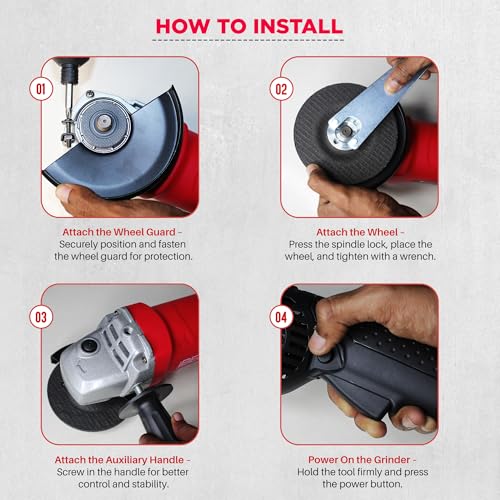 Image of iBELL Angle Grinder AG25-50S, 5 inch / 125mm Disc Dia,1400W Heavy Duty, Copper Armature,0-9000 RPM with Side Handle and Guard