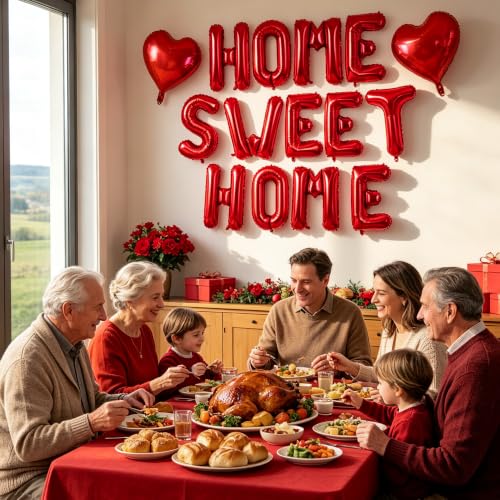 Image of TONIFUL 16 Inch Red HOME SWEET HOME Letter Balloon Decor for Housewarming