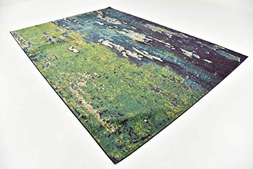 Image of Unique Loom Estrella Collection Distressed, Landscape, Abstract, Modern, Earth Tones Area Rug, 8' x 11' Rectangle, Navy Blue /Beige