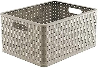 Rotho, Country, Storage basket 28 l in rattan-look A4, Plastic (PP) BPA-free, cappuccino, A4+/28l (43,0 x 33,0 x 21,5 cm)