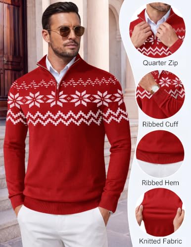 Image of COOFANDY Men's Quarter Zip Christmas Sweater Ugly Pullover Party Holiday