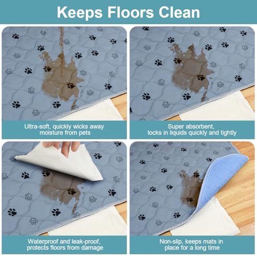 Aomig Waschbare Welpen-Trainingspads 2Pcs Haustier-Urinunterlage Welpenunterlagen Wiederverwendbare Hundetrainingspads Puppy Pads Hunde Katzen Welpen Altere Inkontinente Hunde(Grau Footprints,40*60cm)