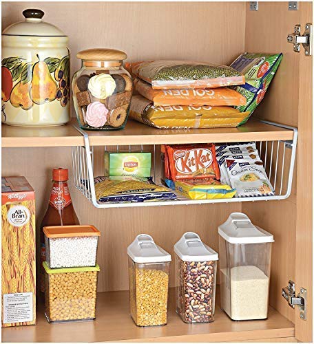 Image of Styleys Metal Under Shelf Basket Wire Rack for Extra Cabinet Storage 13.5-inch, 3pcs, Black - S11027A