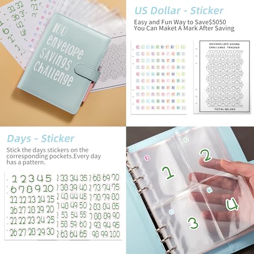 Join the 52-Week 100 Envelope Savings Challenge | Fun Path to Save $5,050 in One Year with Our Budget Binder | Money Organizer for Cash Made Easy with Our Colorful Binders (light blue)