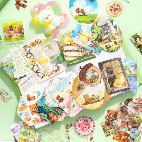 Image of yifely Paper Vintage Aesthetic Scrapbook Kit Scrapbooking Supplies Kit with Bullet Junk Journal,Stationery,A6 Grid Notebook with Graph Ruled Page DIY Journaling Gift for (Forest Dream)