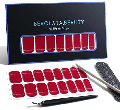 Beaolata Nail Polish Strips, 32 Nail Wraps, Nail Stickers, Gel Nail Strips, Easy Apply& Remove, Long Lasting, Salon Quality (Tasting Wine Red)