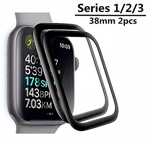 EcoPestuGo Compatible [2 - Pack] Apple Watch 38mm Tempered Glass Screen Protector, EcoPestuGo Anti-Scratch Full Coverage Scratch-Proof Screen Film Compatible 38mm Series 1/2/3(Black)
