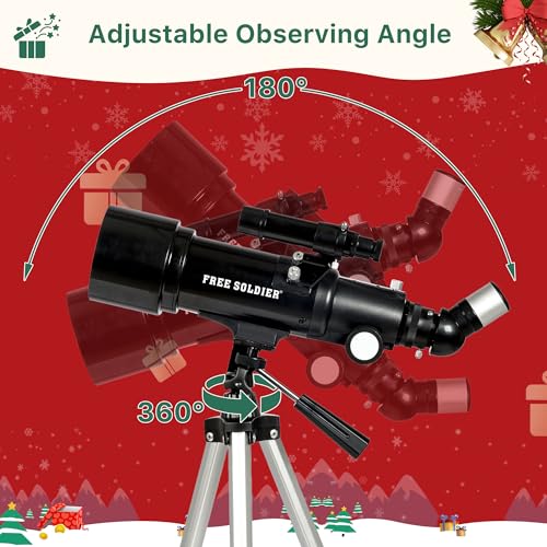 FREE SOLDIER Telescope for Kids 70mm Aperture Astronomical Refractor Telescopes for Beginners (16X-120X) 400mm Telescope for Adults High Powered with A Phone Adapter & A Wireless Remote (Black) by FREE SOLDIER - Image 5
