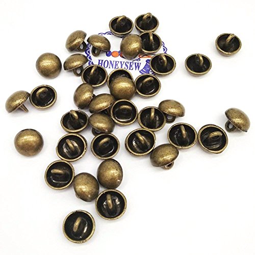 HONEYSEW 100pc 10mm Metal Mushroom Shank Buttons, Antique Brass
