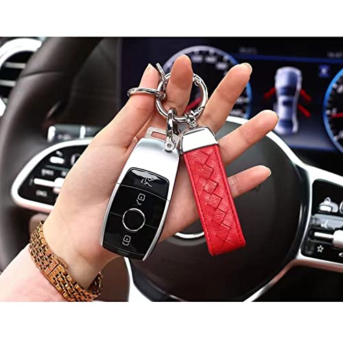 Turcee Leather Car Keychain,Weave Leather Car Key Fob,Car Accessories Key Ring & Anti-Lost D-Ring & Screwdriver,For Men And Women (Red) #TOP3