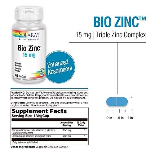 Solaray Bio Zinc 15 Mg | 100 Vegcaps #TOP1