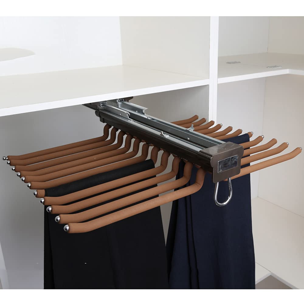 WMYYZYQ Space-Saving Pull-Out Closet Pants Rack - 22 Arm Hanger Rail, 18x23inch Clothes Organizer for Pants, Scarves, and Jeans Storage Solution,E