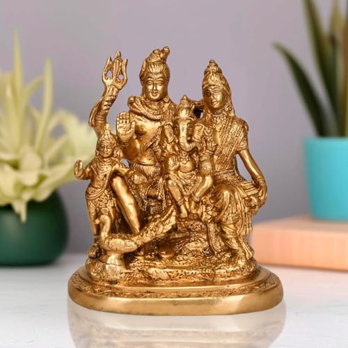 Image of Dattatreya Brass Shiva Shiv Parivar Family (Gold) Home Decor