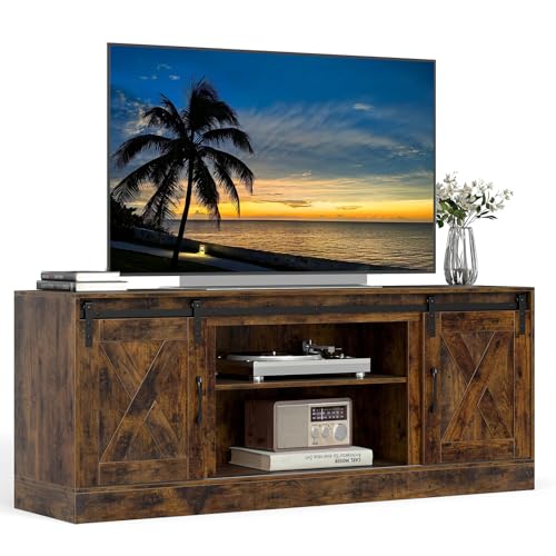 COSTWAY TV Schrank mit 2 Schiebetüren & verstellbaren Regalen, TV-Ständer...