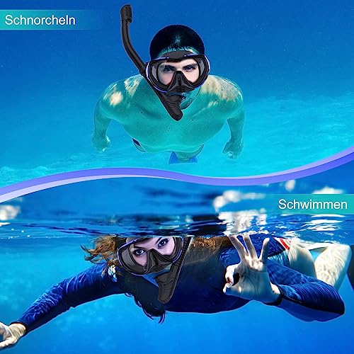 Foto von Schnorchelset Erwachsene mit Taucherbrille und Dry Schnorchel,Taucherbrille Erwachsene mit Linse Gehärtetem Glas Anti-Leck & Anti-Fog Panorama Tauchmaske für Schnorcheln, Schwimmen und Tauchen