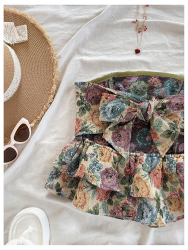 SOLY HUX Women's Floral Print Tie Backless Tube Top Layered Ruffle Strapless Vacation Tops4