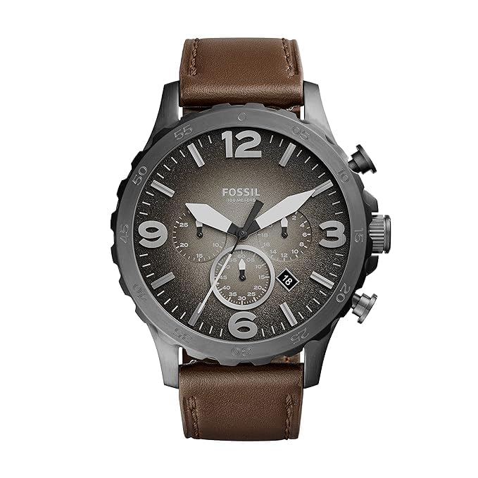 Image of Fossil Nate Chronograph Grey Dial Brown Leather Men's Watch JR1424
