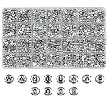 WangLaap 1450Pcs Silver Acrylic 4x7mm Round Letter Beads Kits Alphabet A-Z (Extra for Vowel Letter) and Number Beads for Bracelets Necklaces Jewelry Making (Silver, 4x7mm)