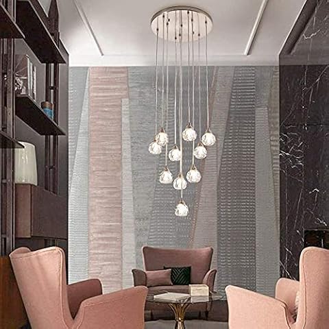 bi de sen Stair Crystal Chandeliers, Raindrop Globe Glass Ceiling Lighting, Industrial Staircase Long Pendant Light, For Dining Room, Living Room, Bedroom(10 Lights) Cover