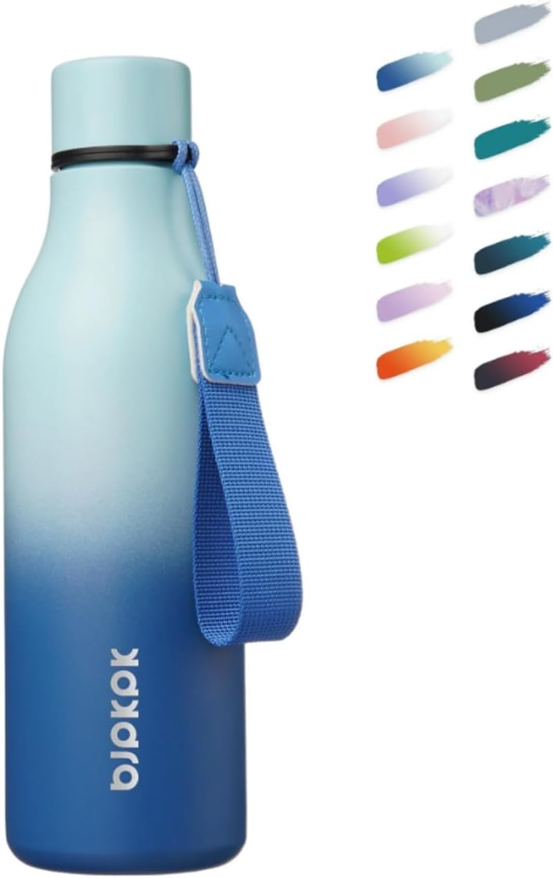 Insulated Stainless Steel Water Bottle with Strap, 18oz – Sky