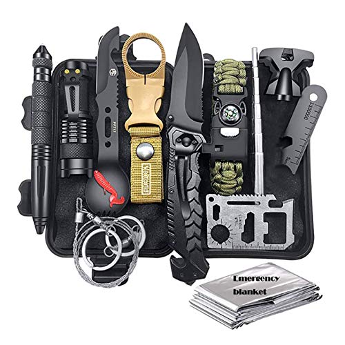 yeacher Kit de sobrevivência 11 em 1 SOS Survival Gear Tool Conjunto de emergência para camping, pesca, caminhadas, uso ao ar livre, portátil