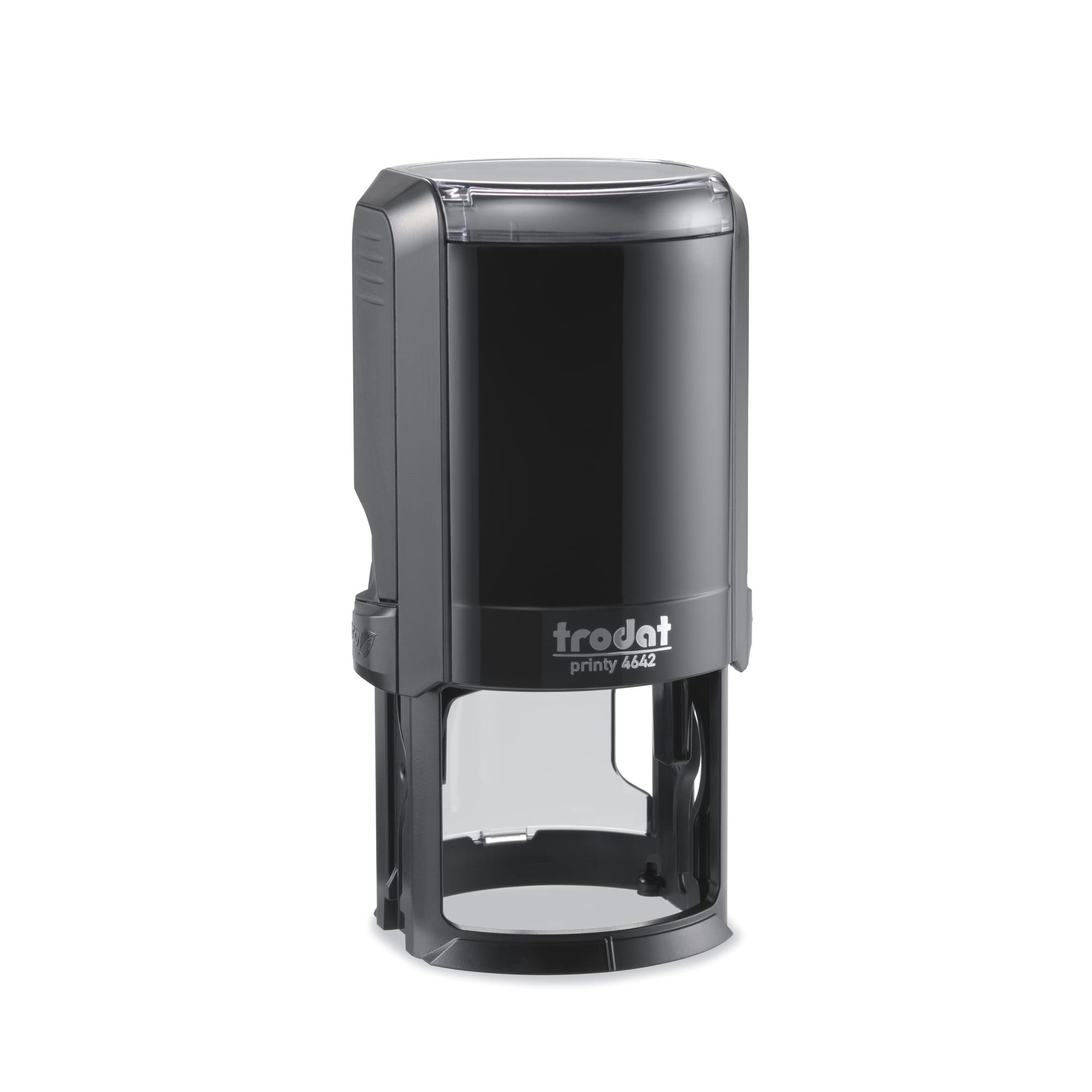 Trodat Printy 4642 Timbro Personalizzato Autoinchiostrante, Max 8 righe, Impronta ROTONDA Ø 42 mm, Nero, Cartuccia Inchiostro Verde, per Loghi, Associazioni, Albi, Biblioteche, Shopper, Etichette