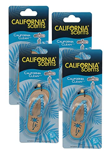 Image of California Scents Scented Sandal Hanging Car Air Freshener - Odor Eliminator for Strong Odor - Flip Flop Car Fresheners (California Clean, 4 Packs)