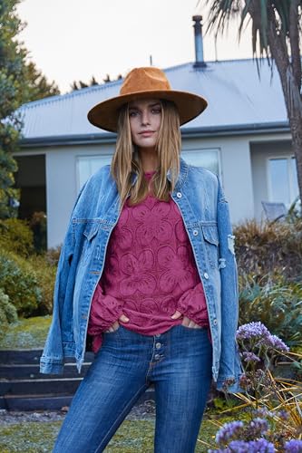 Image of OFEEFAN Blouses for Women Dressy Casual Spring Tops 2026 Summer Outfits Flower Lace Crochet Long Sleeve Shirts