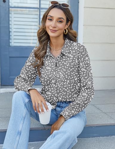HOTOUCH Womens Button Down Shirts Long Sleeve Dress Shirts Casual V Neck Collared Tops Work Office Blouse with Pocket4