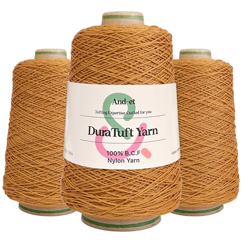 Image of And-et DuraTuft Yarn 45 Vibrant Colors Tufting Nylon Yarn Pack - Ideal for Crochet, Craft Projects - 100% B.C.F. - 3 Cones x 1.66lbs(640yard) - Perfect for Rug Weaving and Knitting (10 Cider Brown)