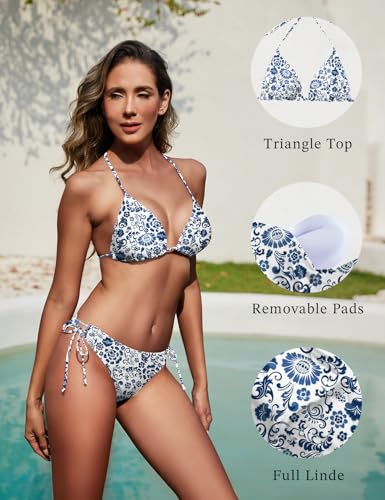 Image of Women String Bikini Set Halter Side Tie Two Piece Swimsuit Triangle Bathing Suits