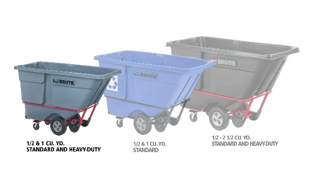 Image of Rubbermaid Brute Tilt Dump Truck /Trash Cart /Garbage Collection /Recycling, 0.5 Cubic Yard, Heavy Load Capacity, 850 lbs., Gray, Distribution Centers /Warehouse /Manufacturing /Stadiums