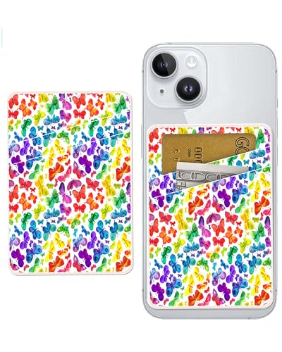 Porte-cartes en cuir adhésif pour téléphone motif papillon élégant