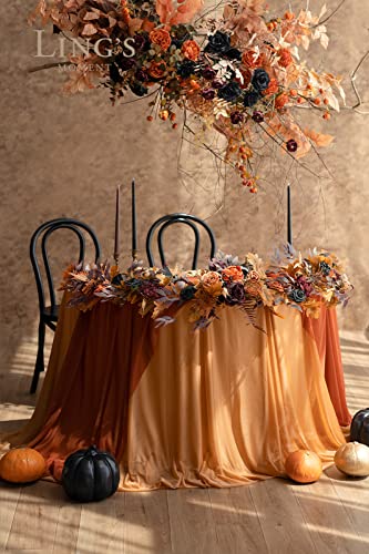 Ling's Moment Halloween Eucalyptus Garland With Flowers 6Ft，Table Runner With Flowers Handcrafted Wedding Centerpieces For Rehearsal Dinner Bridal Shower | Black & Terracotta #TOP2