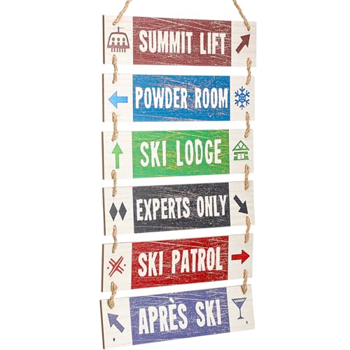 Youyole Large Hanging Wall Ski Sign for Christmas 32 x 14 Inch Skiing Theme Vintage Wooden Decoration Summit Lift Powder Room Ski Lodge Experts Only for Holiday Winter Wood Wall Decoration