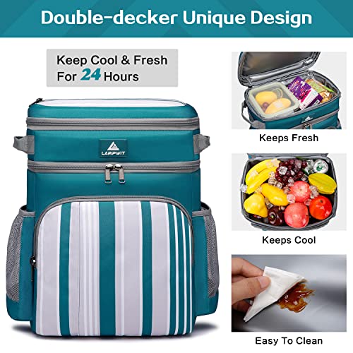 Laripwit 54 Cans Backpack Cooler Insulated Leak-Proof Cooler Backpack Blue Stripe Double Deck Lunch Backpack For Men Women - Perfect Soft Cooler Bag For Camping, Picnic, Beach, Hiking #TOP3