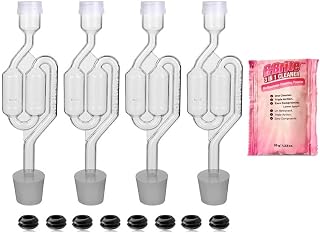 Bubble Airlock Fermentation Kit – 4-Piece Bubbler Airlocks, #6 Drilled Stoppers, 8 Grommets & B-Brite Cleaner – For Wine, Beer, Sauerkraut, Pickles, and More